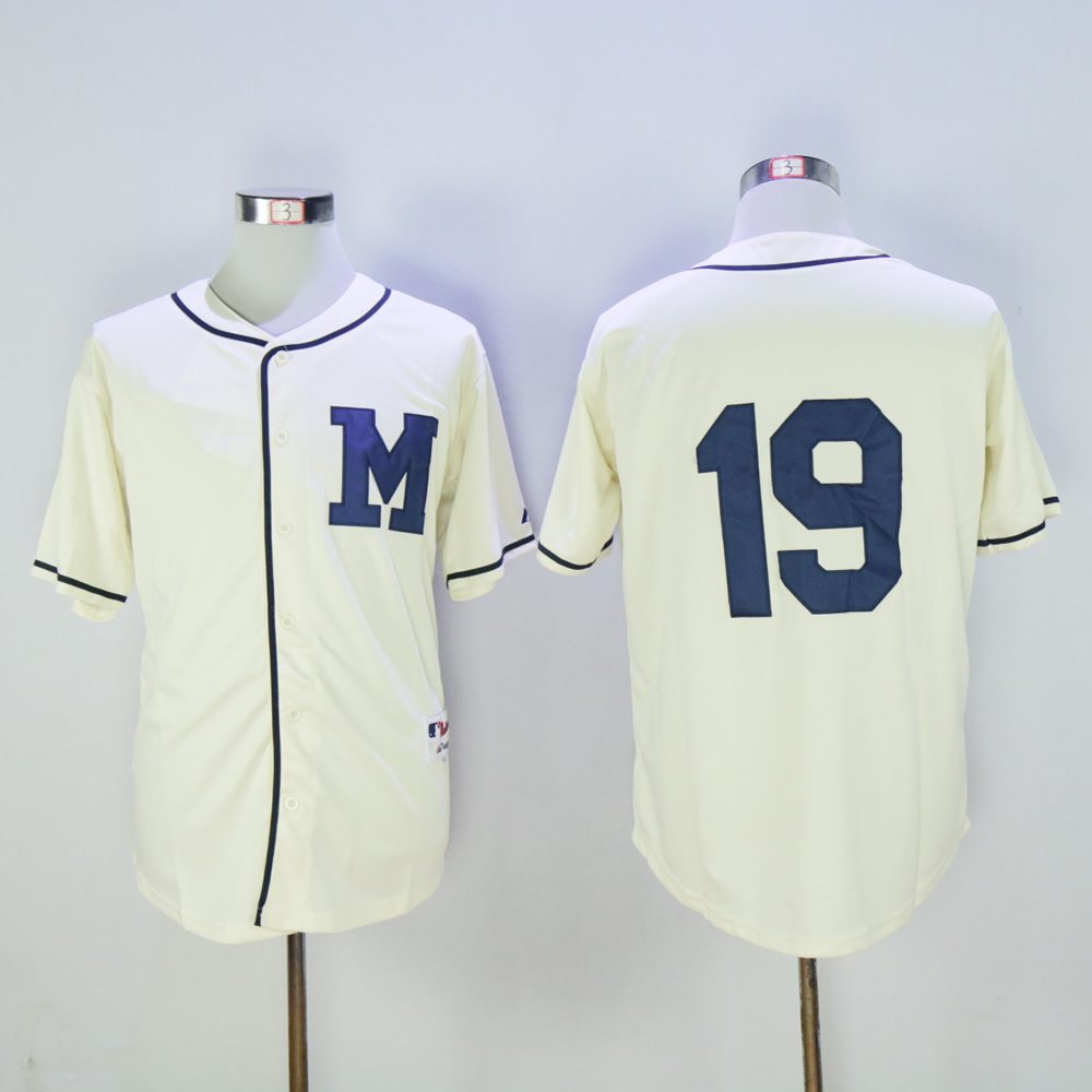 Men Milwaukee Brewers #19 Yount Cream Throwback 1913 MLB Jerseys